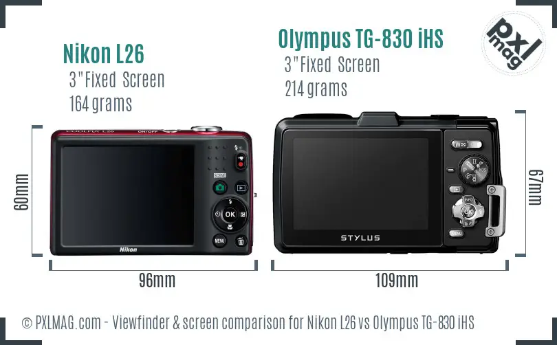 Nikon L26 vs Olympus TG-830 iHS Screen and Viewfinder comparison