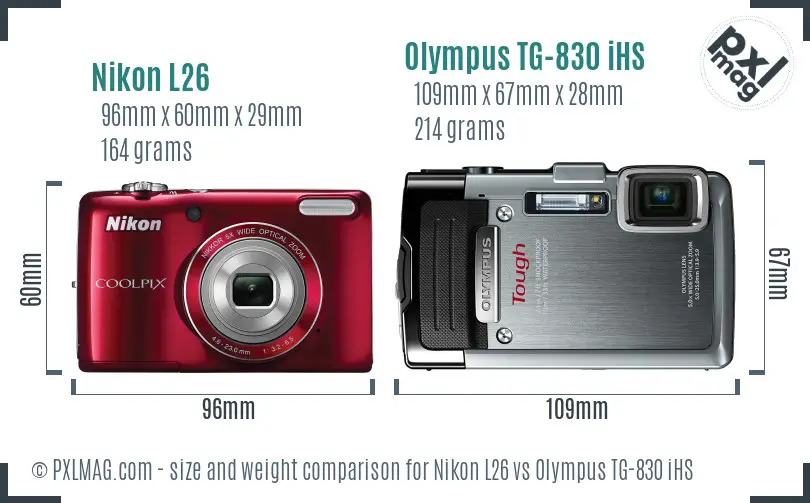 Nikon L26 vs Olympus TG-830 iHS size comparison