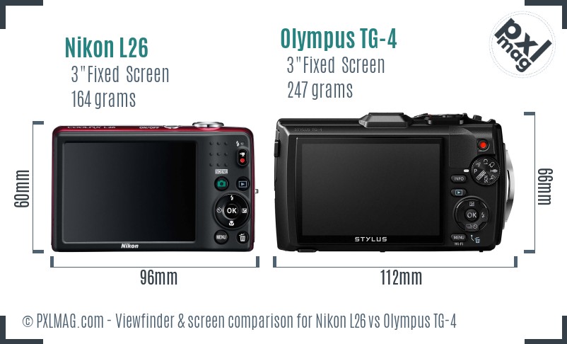 Nikon L26 vs Olympus TG-4 Screen and Viewfinder comparison