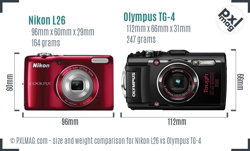 Nikon L26 vs Olympus TG-4 size comparison Nikon L26 vs Olympus TG-4 size comparison