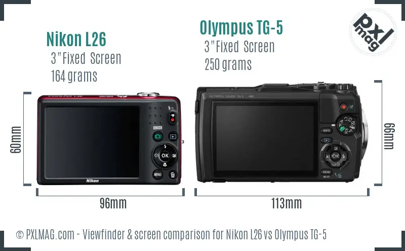 Nikon L26 vs Olympus TG-5 Screen and Viewfinder comparison