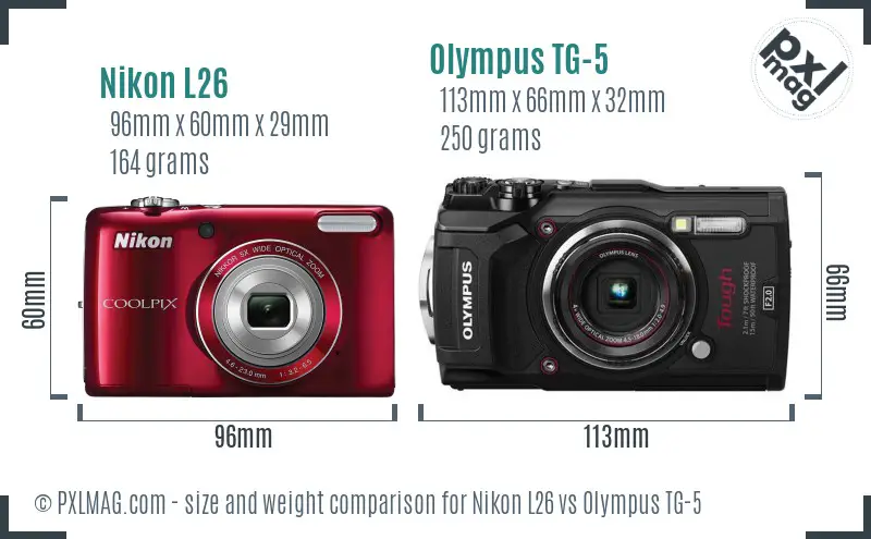 Nikon L26 vs Olympus TG-5 size comparison