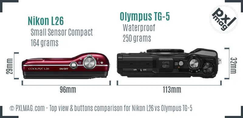 Nikon L26 vs Olympus TG-5 top view buttons comparison