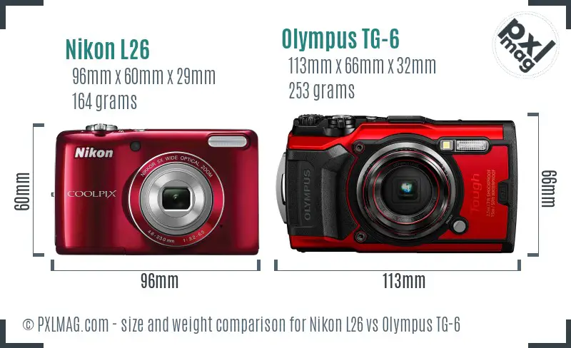 Nikon L26 vs Olympus TG-6 size comparison Nikon L26 vs Olympus TG-6 size comparison