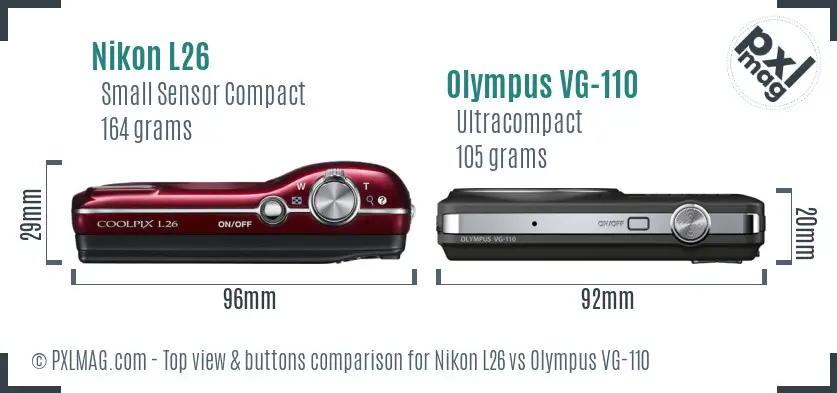 Nikon L26 vs Olympus VG-110 top view buttons comparison