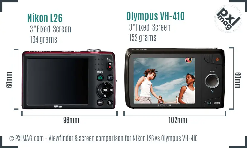 Nikon L26 vs Olympus VH-410 Screen and Viewfinder comparison