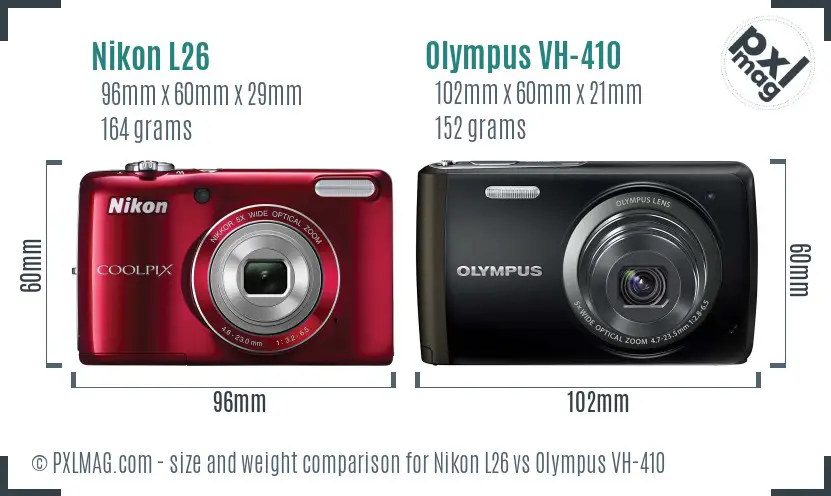 Nikon L26 vs Olympus VH-410 size comparison