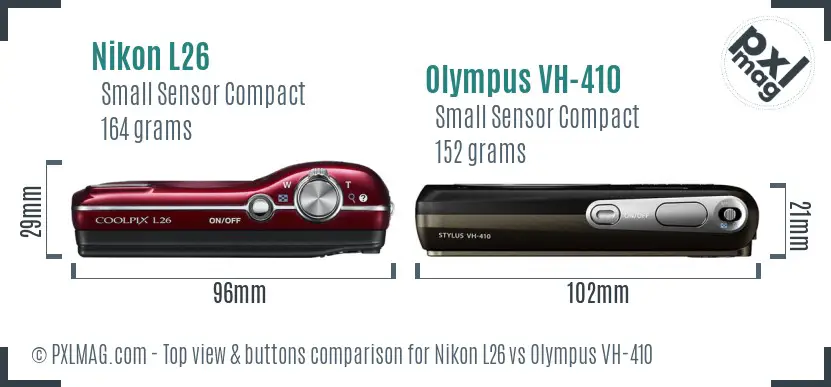 Nikon L26 vs Olympus VH-410 top view buttons comparison