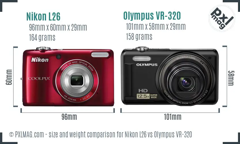 Nikon L26 vs Olympus VR-320 size comparison