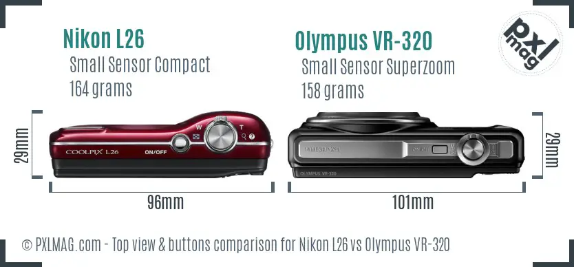 Nikon L26 vs Olympus VR-320 top view buttons comparison