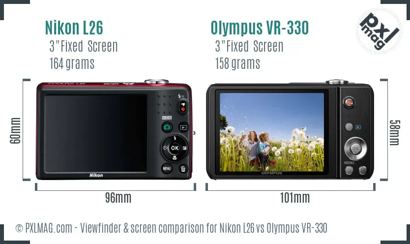 Nikon L26 vs Olympus VR-330 Screen and Viewfinder comparison