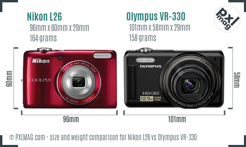 Nikon L26 vs Olympus VR-330 size comparison