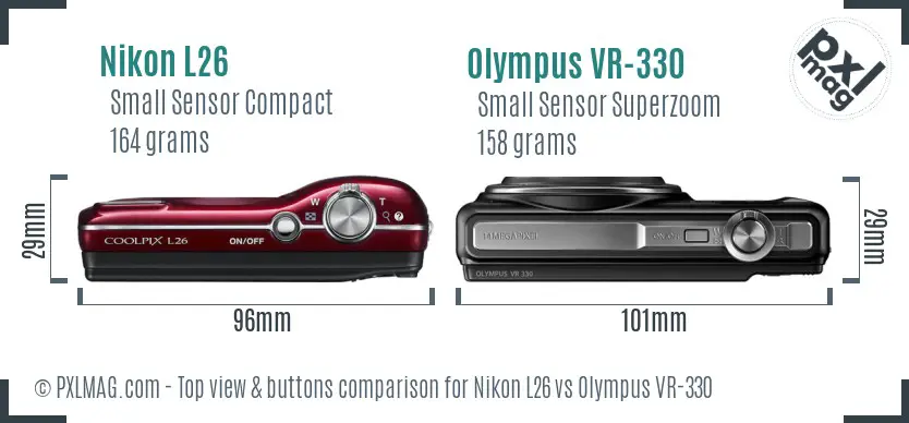 Nikon L26 vs Olympus VR-330 top view buttons comparison