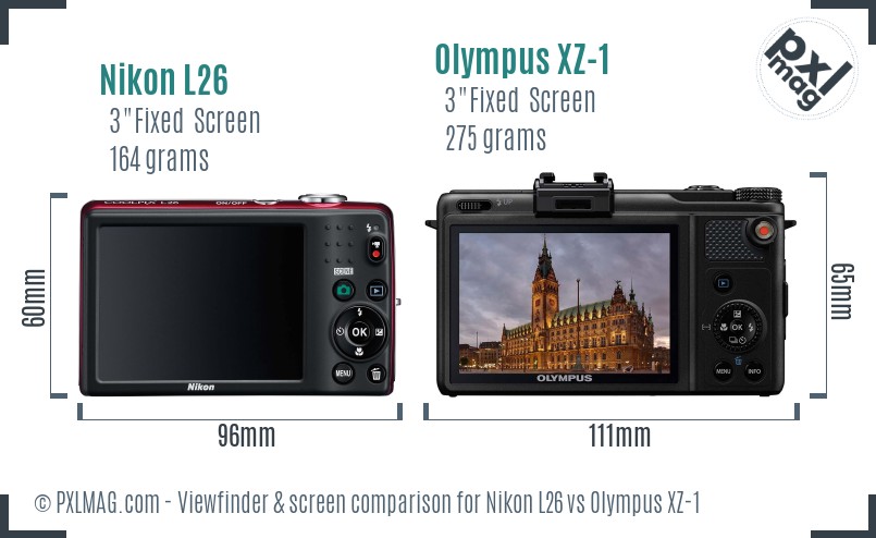 Nikon L26 vs Olympus XZ-1 Screen and Viewfinder comparison