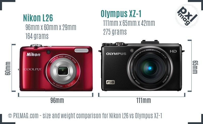 Nikon L26 vs Olympus XZ-1 size comparison Nikon L26 vs Olympus XZ-1 size comparison
