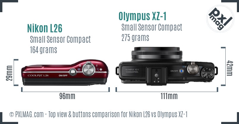 Nikon L26 vs Olympus XZ-1 top view buttons comparison