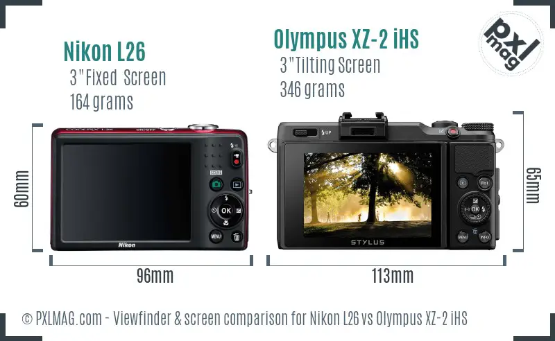 Nikon L26 vs Olympus XZ-2 iHS Screen and Viewfinder comparison