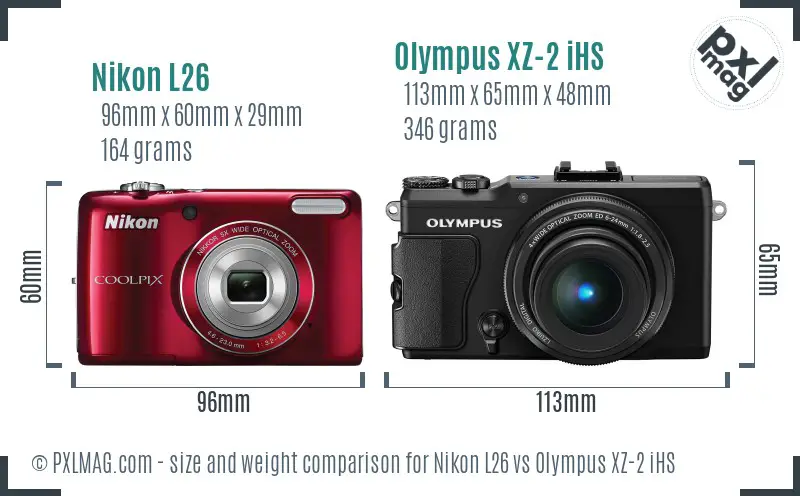 Nikon L26 vs Olympus XZ-2 iHS size comparison