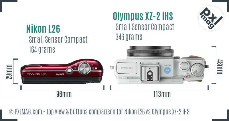 Nikon L26 vs Olympus XZ-2 iHS top view buttons comparison