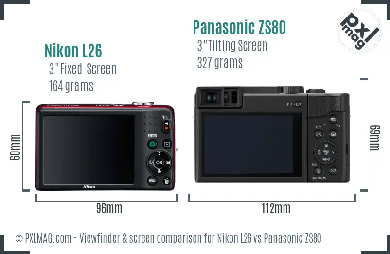 Nikon L26 vs Panasonic ZS80 Screen and Viewfinder comparison