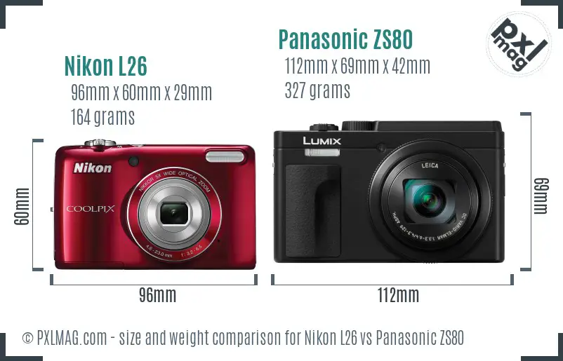 Nikon L26 vs Panasonic ZS80 size comparison