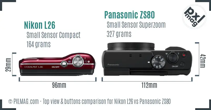 Nikon L26 vs Panasonic ZS80 top view buttons comparison