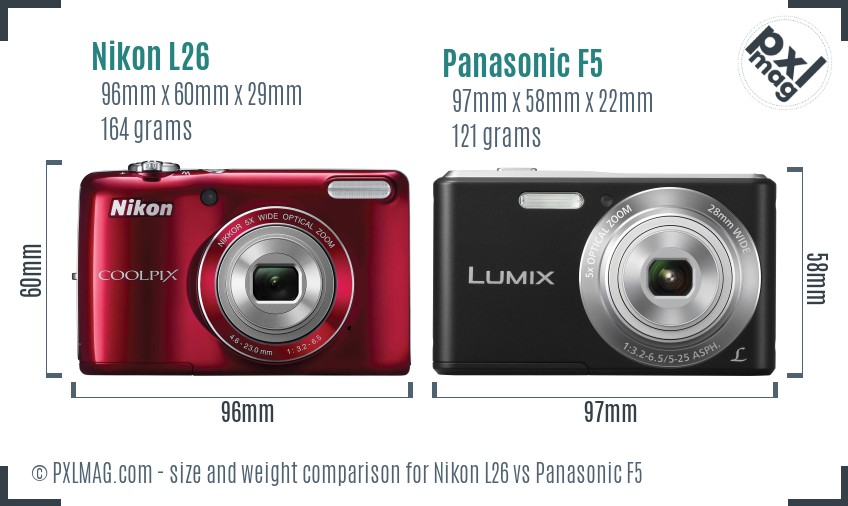 Nikon L26 vs Panasonic F5 size comparison