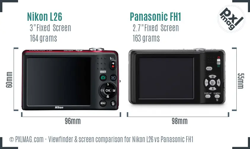 Nikon L26 vs Panasonic FH1 Screen and Viewfinder comparison