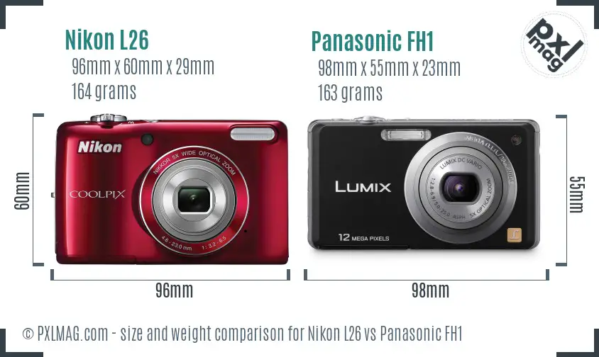 Nikon L26 vs Panasonic FH1 size comparison