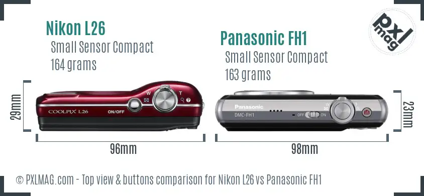 Nikon L26 vs Panasonic FH1 top view buttons comparison