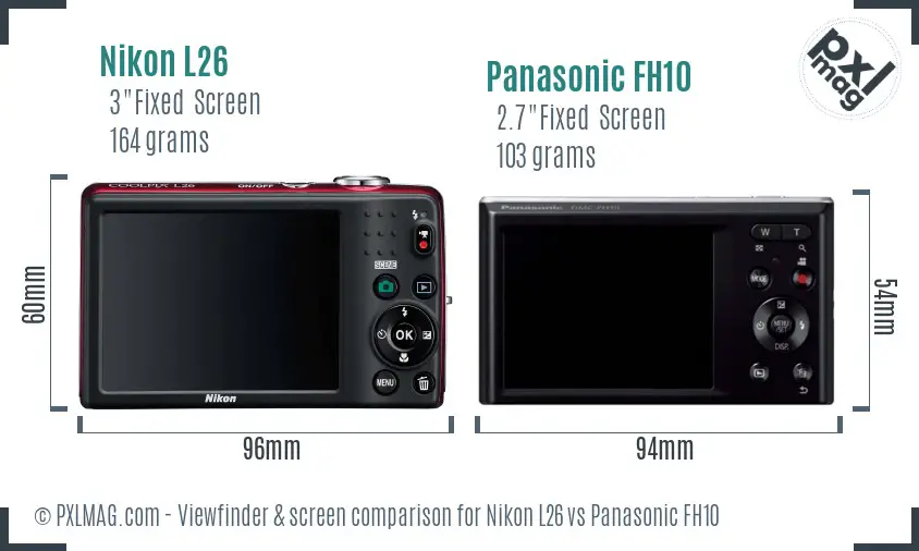 Nikon L26 vs Panasonic FH10 Screen and Viewfinder comparison