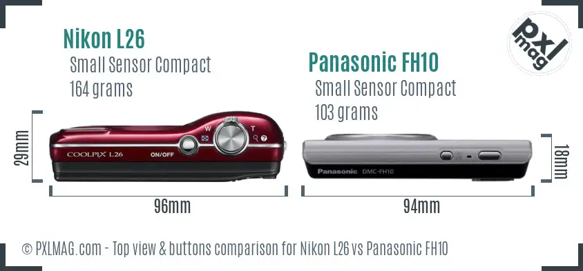 Nikon L26 vs Panasonic FH10 top view buttons comparison