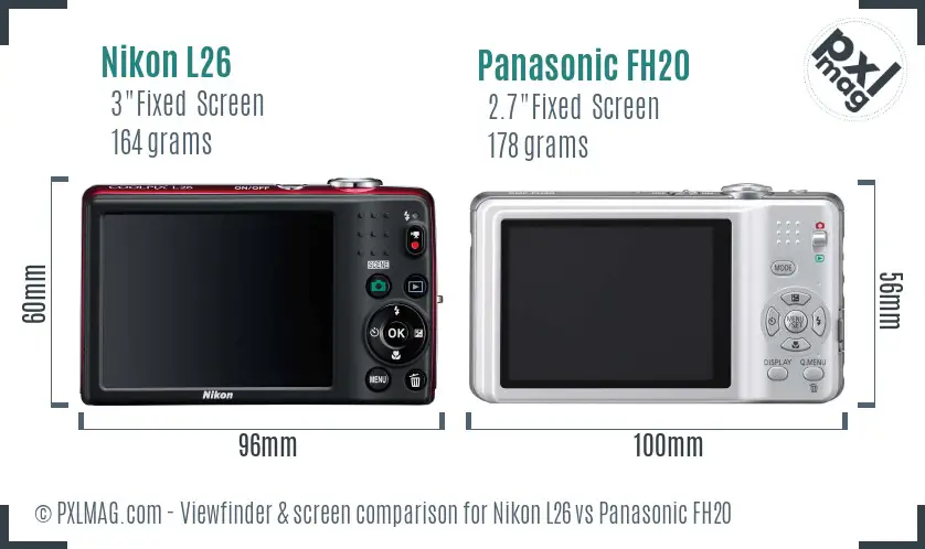 Nikon L26 vs Panasonic FH20 Screen and Viewfinder comparison