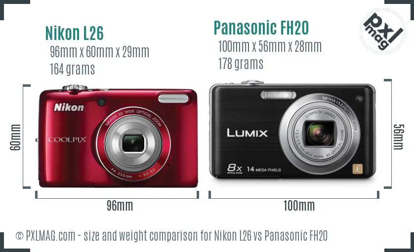 Nikon L26 vs Panasonic FH20 size comparison