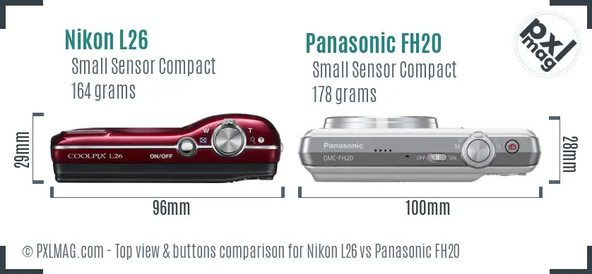 Nikon L26 vs Panasonic FH20 top view buttons comparison