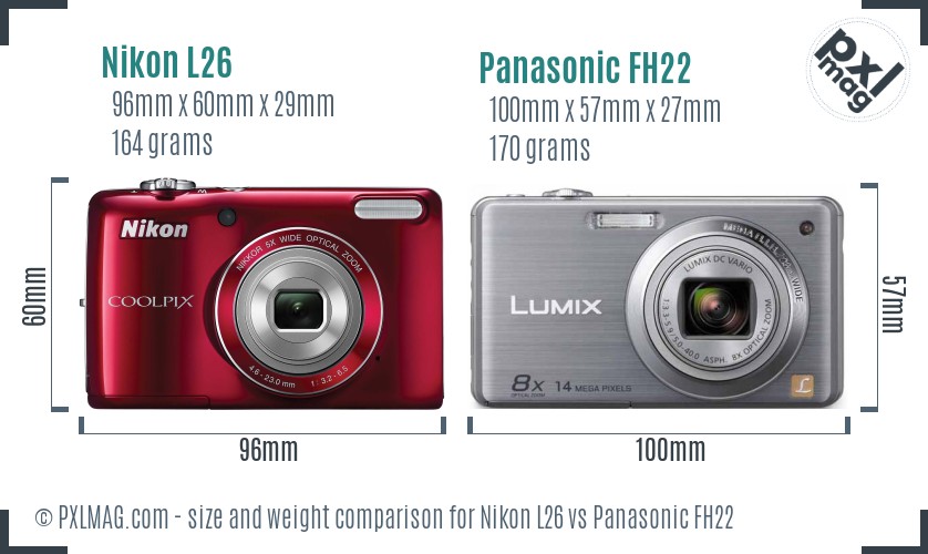 Nikon L26 vs Panasonic FH22 size comparison Nikon L26 vs Panasonic FH22 size comparison