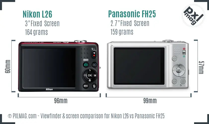 Nikon L26 vs Panasonic FH25 Screen and Viewfinder comparison