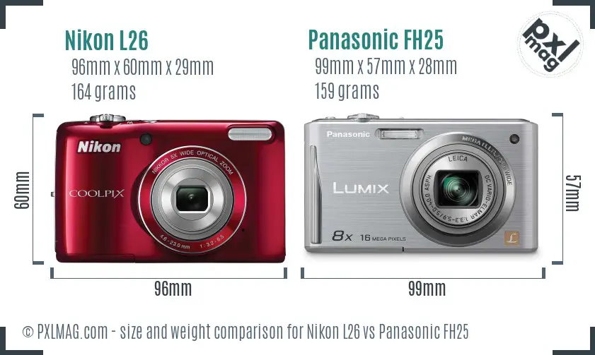 Nikon L26 vs Panasonic FH25 size comparison