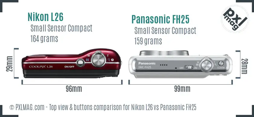 Nikon L26 vs Panasonic FH25 top view buttons comparison