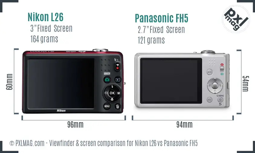 Nikon L26 vs Panasonic FH5 Screen and Viewfinder comparison