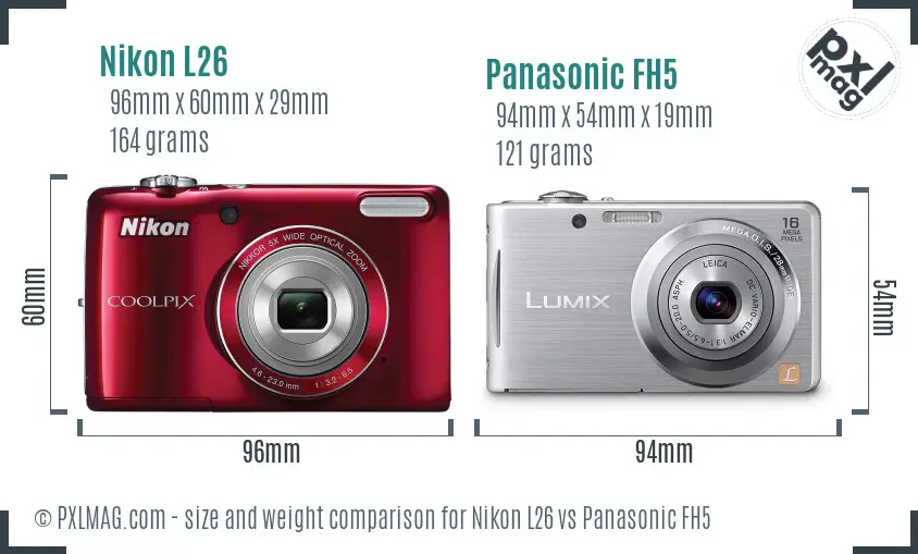 Nikon L26 vs Panasonic FH5 size comparison