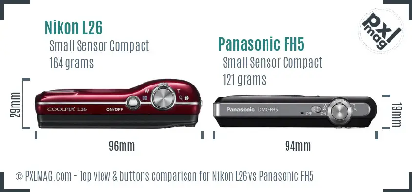 Nikon L26 vs Panasonic FH5 top view buttons comparison