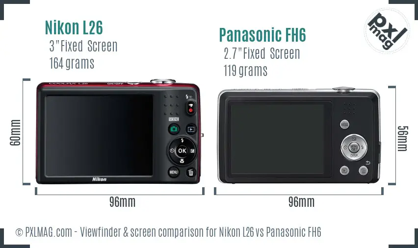 Nikon L26 vs Panasonic FH6 Screen and Viewfinder comparison