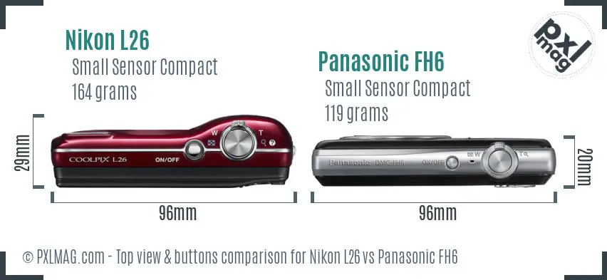 Nikon L26 vs Panasonic FH6 top view buttons comparison