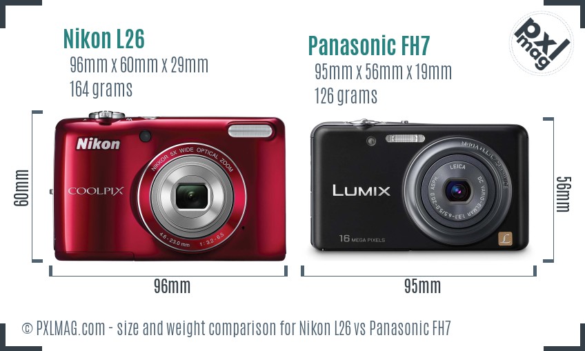 Nikon L26 vs Panasonic FH7 size comparison Nikon L26 vs Panasonic FH7 size comparison
