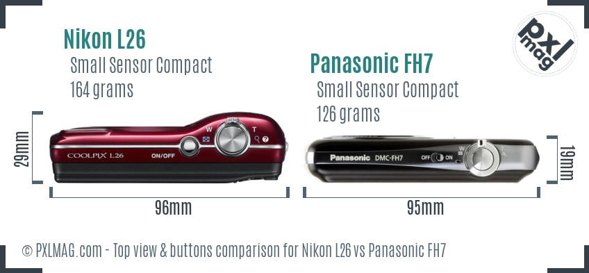Nikon L26 vs Panasonic FH7 top view buttons comparison