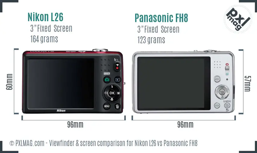 Nikon L26 vs Panasonic FH8 Screen and Viewfinder comparison