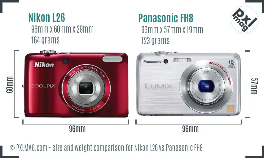 Nikon L26 vs Panasonic FH8 size comparison