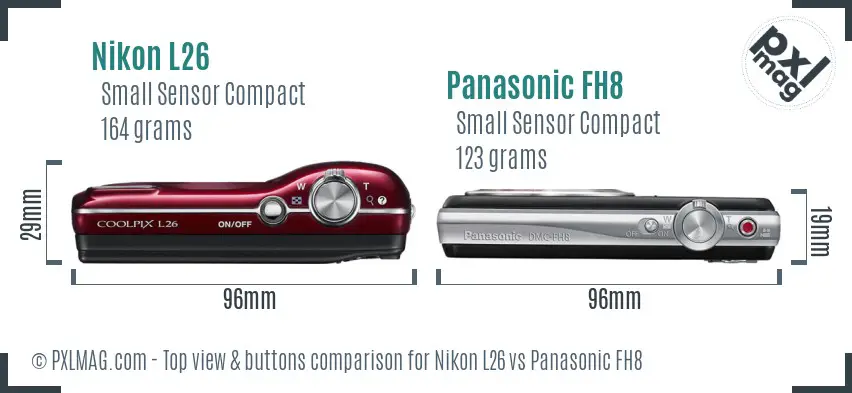 Nikon L26 vs Panasonic FH8 top view buttons comparison