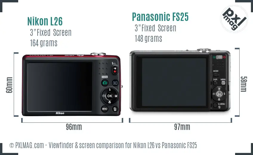 Nikon L26 vs Panasonic FS25 Screen and Viewfinder comparison